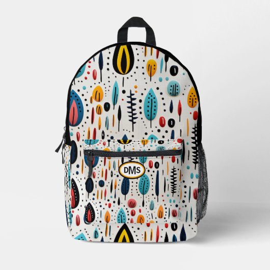 Modern Boho Botanical Pattern Monogram Bedruckter Rucksack (Vorderseite)