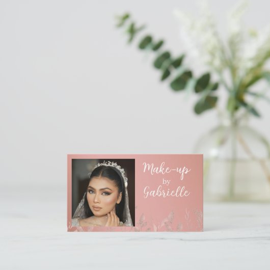 Modern Boho Botanical Photo Script Dusty Rose Visitenkarte (Stehend Vorderseite)