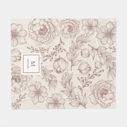 Modern Boho Botanischer Blumengarten Muster Fleecedecke (Vorderseite (Horizontal))