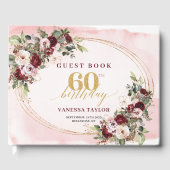 Modern Boho Burgunder-Rosa Floral 60. Gäste Buch (Vorderseite)