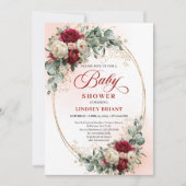 Modern Boho Burgundy and Gold Baby Shower Invite Einladung (Vorderseite)