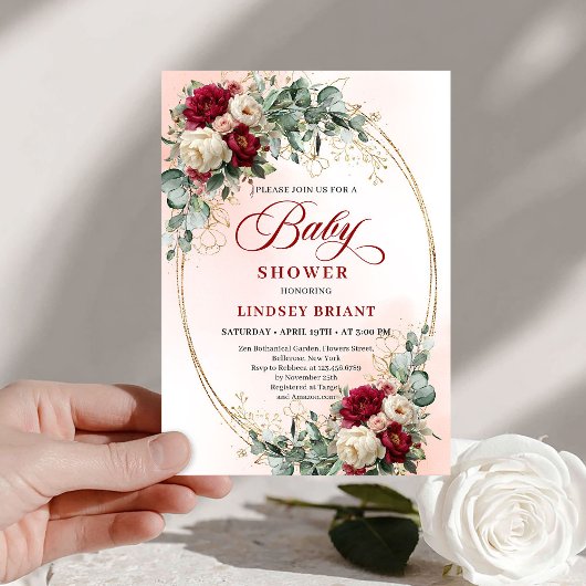Modern Boho Burgundy and Gold Baby Shower Invite Einladung