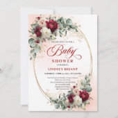 Modern Boho Burgundy and Gold Baby Shower Invite Einladung (Vorderseite)