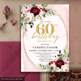 Modern Boho Burgundy Blush Floral 60th Birthday Einladung
