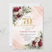 Modern Boho Burgundy Floral 70 Years Young Invite Einladung (Vorderseite)