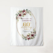 Modern Boho Burgundy Gold Greenery 60th Backdrop Wandteppich (Vorderseite)