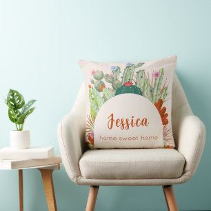 Modern Boho Cactus Arch Desert Pampas Script Name Kissen