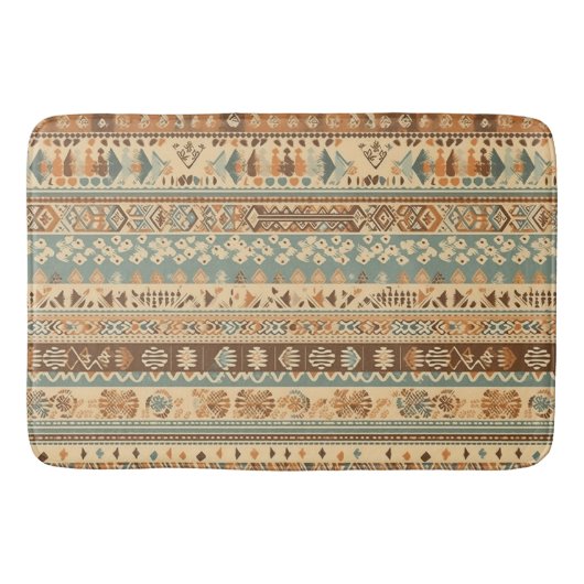 Modern Boho Camel Brown Türkis Badematte (Vorderseite)