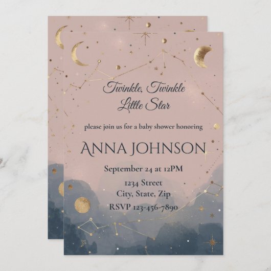 Modern Boho Celestial Baby Shower Invitation Einladung (Vorne/Hinten)