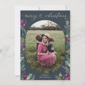 Modern Boho Chic Blue Pink Foto Weihnachten (Vorderseite)