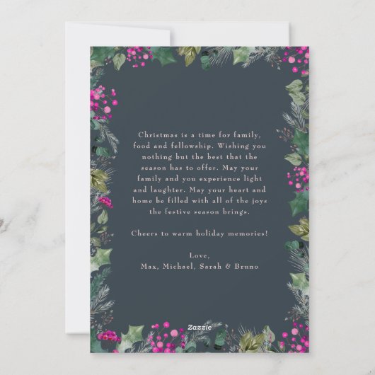 Modern Boho Chic Blue Pink Foto Weihnachten (Rückseite)