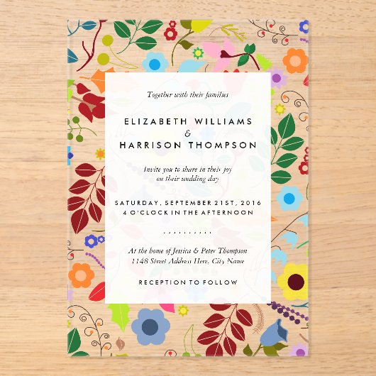Modern Boho Chic Floral Wedding Acryleinladungen (Vorderseite)