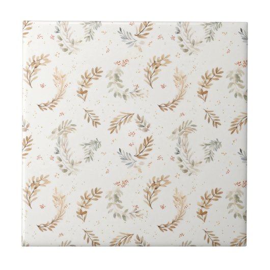 Modern Boho Chic Neutral Beige Brown Blätter Fliese (Vorderseite)