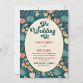 Modern Boho Chic Retro Colorful Floral Wedding Einladung (Vorderseite)