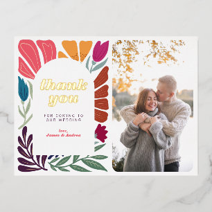 Modern Boho Chic Retro Floral Vielen Dank Folien Feiertagspostkarte
