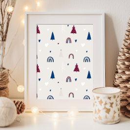 Modern Boho Christmas Blue & Beige Wall Street Art Poster