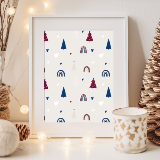 Modern Boho Christmas Blue & Beige Wall Street Art Poster