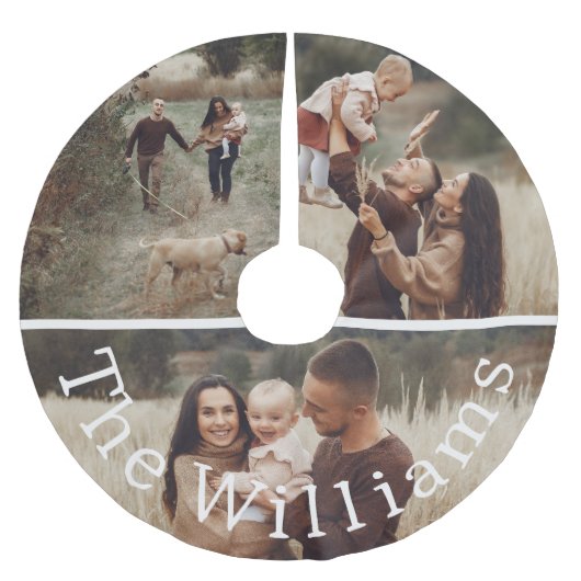 Modern Boho Christmas | Foto mit Namensbaumrock Polyester Weihnachtsbaumdecke (Vorderseite)