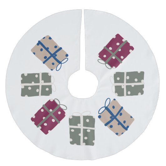 Modern Boho Christmas Polka Dot präsentiert Baumro Polyester Weihnachtsbaumdecke (Vorderseite)