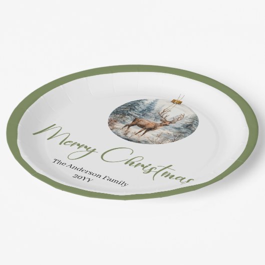 Modern Boho Christmas Scene Botanical Dinner Plate Pappteller (Schrägansicht)