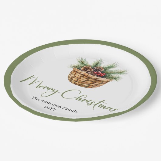 Modern Boho Christmas Tree Botanical Party Plates Pappteller (Schrägansicht)