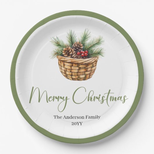 Modern Boho Christmas Tree Botanical Party Plates Pappteller (Vorderseite)