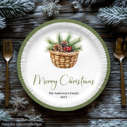 Modern Boho Christmas Tree Botanical Party Plates Pappteller