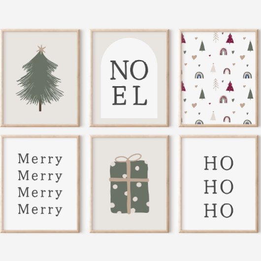 Modern Boho Christmas Wall Art Print Poster