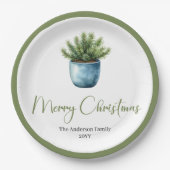 Modern Boho Christmas Wreath in Botanical Style Pappteller (Vorderseite)