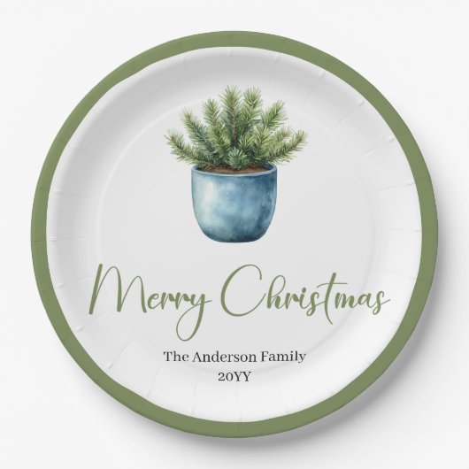 Modern Boho Christmas Wreath in Botanical Style Pappteller (Vorderseite)