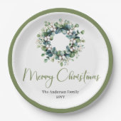 Modern Boho Christmas Wreath in Botanical Style Pappteller (Vorderseite)