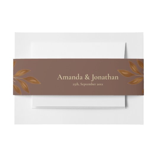 Modern Boho Coffee Brown und Gold Leaf Wedding Inv Einladungsbanderole (Vorderseite Beispiel)