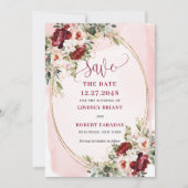 Modern Boho Deep Red Blush Gold Floral Save Date Einladung (Vorderseite)