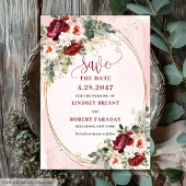 Modern Boho Deep Red Blush Gold Floral Save Date Einladung
