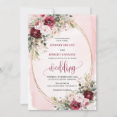 Modern Boho Deep Red Blush Gold Roses Sage Wedding Einladung (Vorderseite)