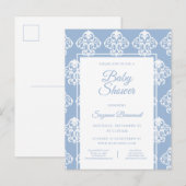 Modern Boho Dusky Blue White Baby Dusche Ankündigungspostkarte (Vorne/Hinten)