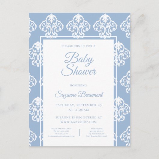 Modern Boho Dusky Blue White Baby Dusche Ankündigungspostkarte (Vorderseite)