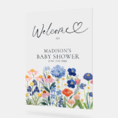 Modern Boho Dusty Blue Baby in Bloom Welcome Acrylschild (Winkel)