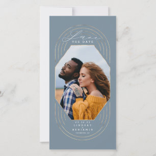 Modern Boho Dusty blue & Gold Foto Save The Date