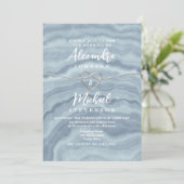 Modern Boho Dusty Blue Wedding Einladung (Stehend Vorderseite)