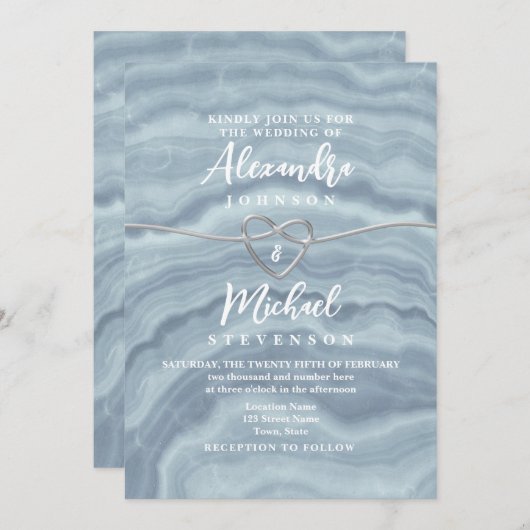Modern Boho Dusty Blue Wedding Einladung (Vorne/Hinten)