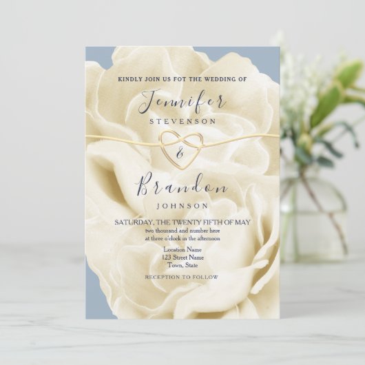 Modern Boho Dusty Blue Wedding Einladung (Stehend Vorderseite)