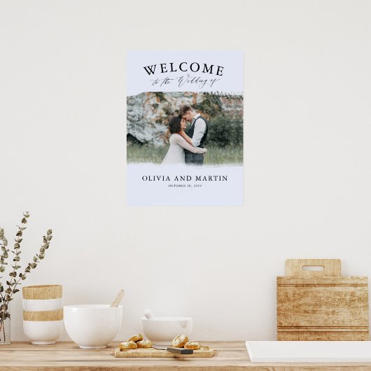 Modern Boho Dusty Blue Wedding Welcome Foto Sign Poster (Küche)