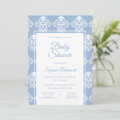 Modern Boho Dusty Blue White Baby Dusche Einladung (Stehend Vorderseite)