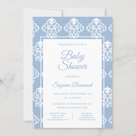 Modern Boho Dusty Blue White Baby Dusche Einladung