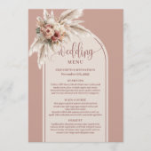 Modern Boho Dusty Pink Pampas Floral Wedding Menu Menükarte (Vorderseite)