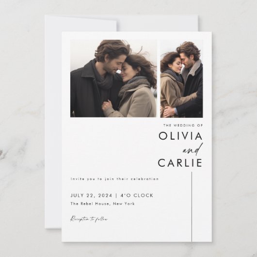 Modern Boho Einfaches 3-Foto Hochzeit Einladung (Rückseite)