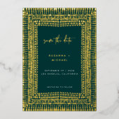 Modern Boho Emerald Green Frame Wedding Rett Date Folieneinladung (Vorderseite)