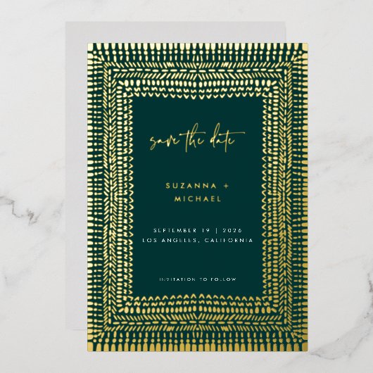 Modern Boho Emerald Green Frame Wedding Rett Date Folieneinladung (Vorderseite/Rückseite)
