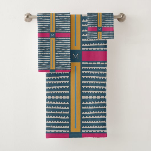 Modern Boho Ethnic Geometric Multi Aquamarin Badhandtuch Set (Insitu)